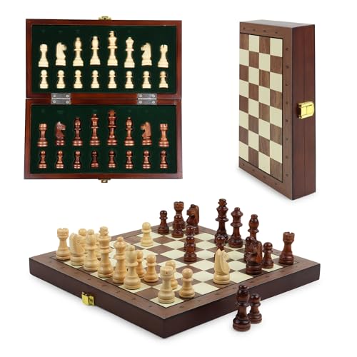 Niwlix Chess Board Set Wooden Magnetic Portable Board Game Compact & Folding - Classic Travel Chess for Kids & Adults (9.5 x 9.7 inch) - Image 1