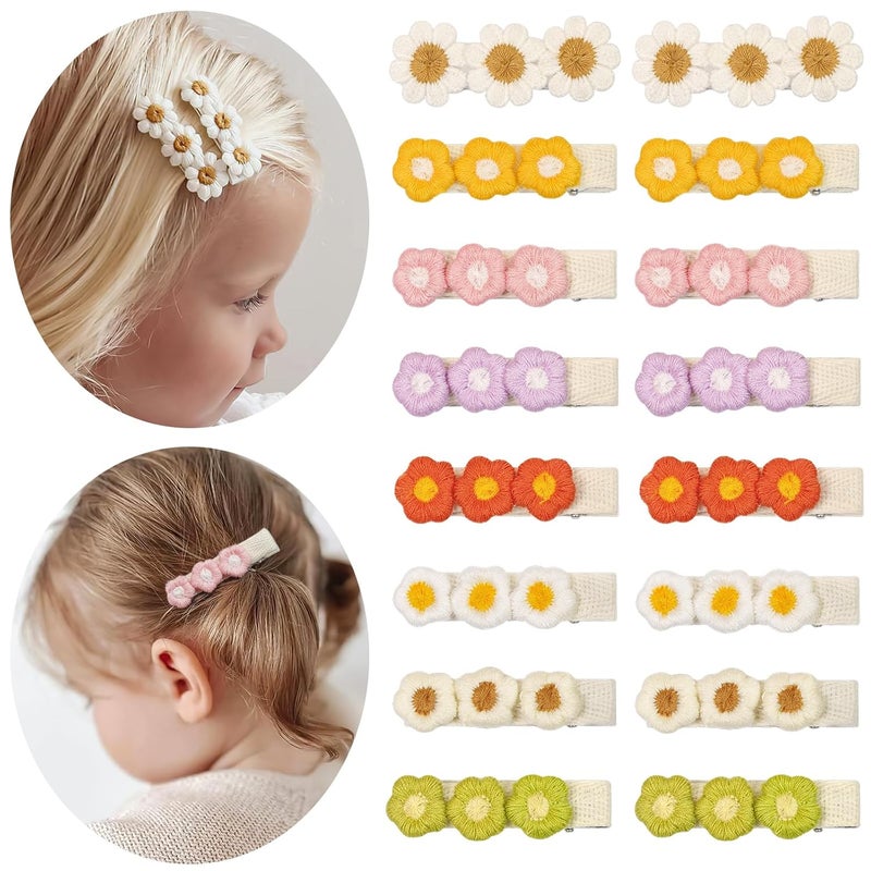 CellElection 16 قطعة مشابك شعر زهور الأقحوان للفتيات الصغيرات مشابك شعر مبطنة بالكامل للأطفال الصغار إكسسوار شعر زهور للأطفال الرضع والأطفال - Image 1