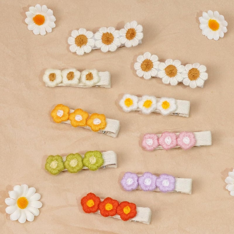 CellElection 16 قطعة مشابك شعر زهور الأقحوان للفتيات الصغيرات مشابك شعر مبطنة بالكامل للأطفال الصغار إكسسوار شعر زهور للأطفال الرضع والأطفال - Image 3