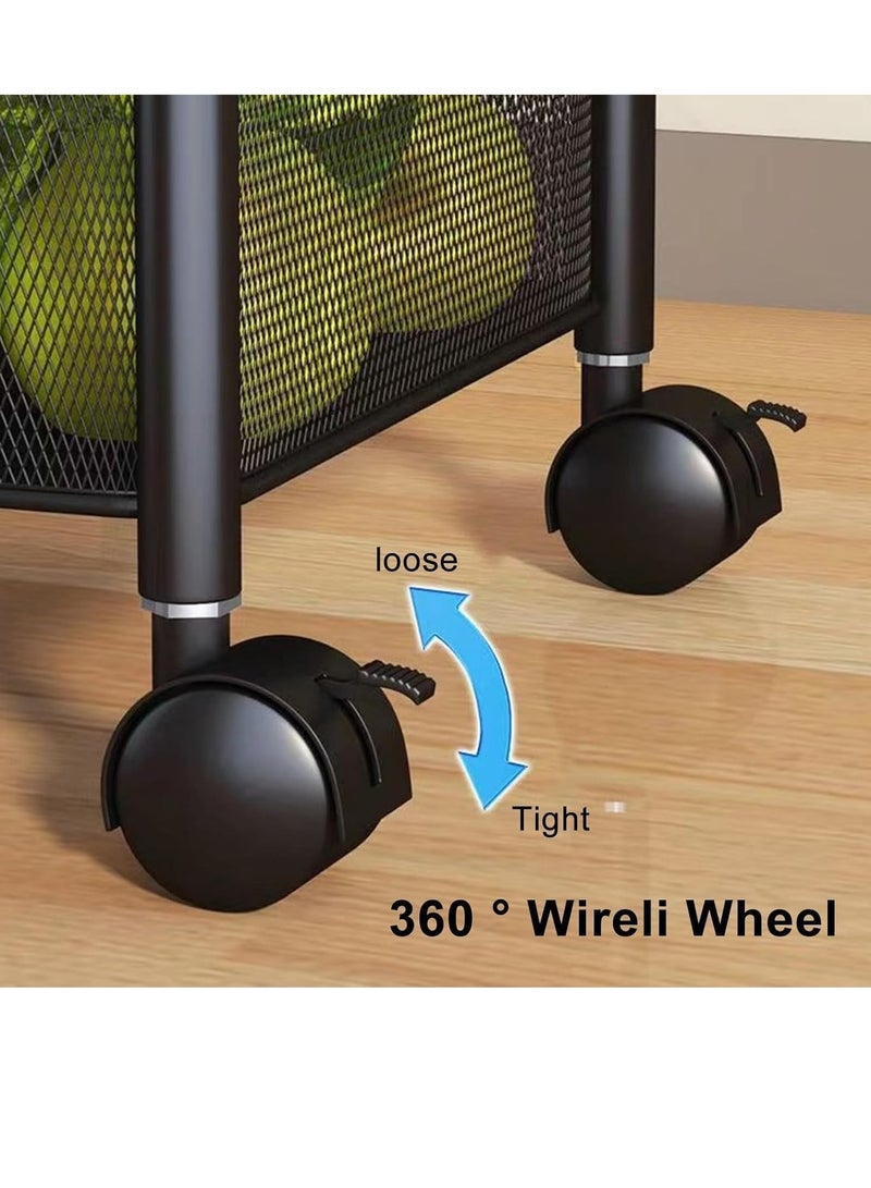 Scrolls Premium Quality Multi-Layer Kitchen Storage Shelf, Rotatable Fruit Vegetable Basket, Circular Rotating Basket Large Storage Rack with 4 Movable Wheels (BLACK, 5 Ply)  - Image 4
