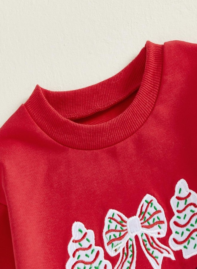 DNOMAID YZARC Toddler Baby Girl Christmas Outfit Christmas Tree Embroidery Sweatshirt Bell Bottom Pants Set 2 Piece Clothes (Red, 2-3T) - Image 5