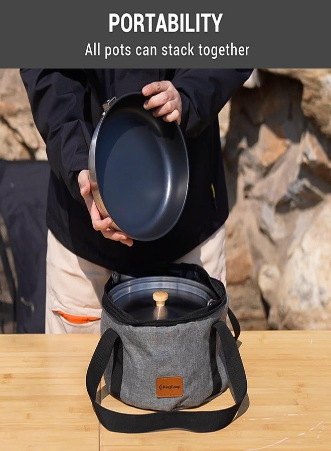 كينغ كامب طقم أدوات طهي للتخييم من كينج كامب، مصنوع من الفولاذ المقاوم للصدأ 304، يتضمن أواني طهي ومقلاة وغلاية مع حقيبة حمل للسفر، مناسب للتخييم والمطبخ الخارجي والطهي والنزهات، يكفي من 4 إلى 6 أشخاص - Image 3