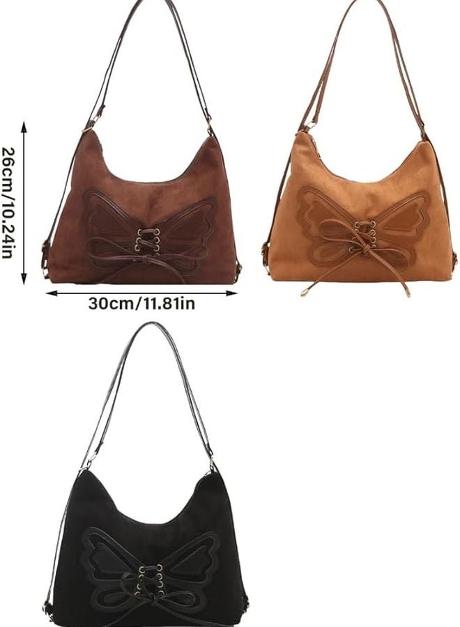 Coffee Retro Butterfly Shoulder Bag Adjustable Strap Crossbody Or Backpack Women Handbag - Image 4