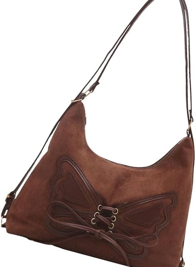 Coffee Retro Butterfly Shoulder Bag Adjustable Strap Crossbody Or Backpack Women Handbag - Image 1