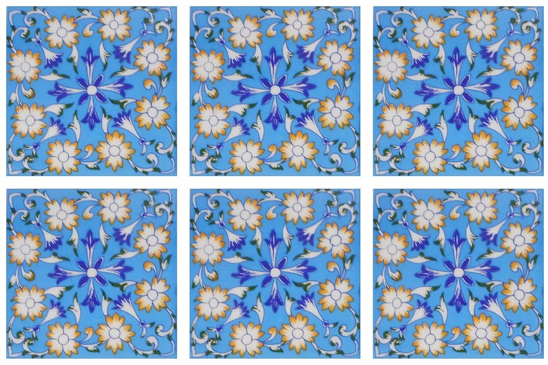 Shiv Kripa Blue Pottery SHIVKRIPA Blue Art Pottery Ceramic Decorative Handmade Tiles Blue 6Piece SKT34 - Image 1