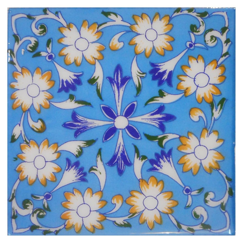 Shiv Kripa Blue Pottery SHIVKRIPA Blue Art Pottery Ceramic Decorative Handmade Tiles Blue 6Piece SKT34 - Image 2