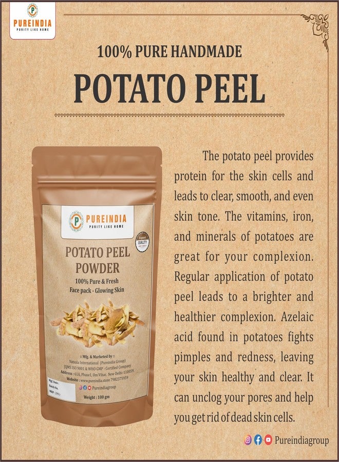 Pureindia handmade Potato Peel Powder For Men & Women | Potato Face Pack | 100gm,Pack of-1 | Potato Peel Powder For Skin & Hair. - Image 2