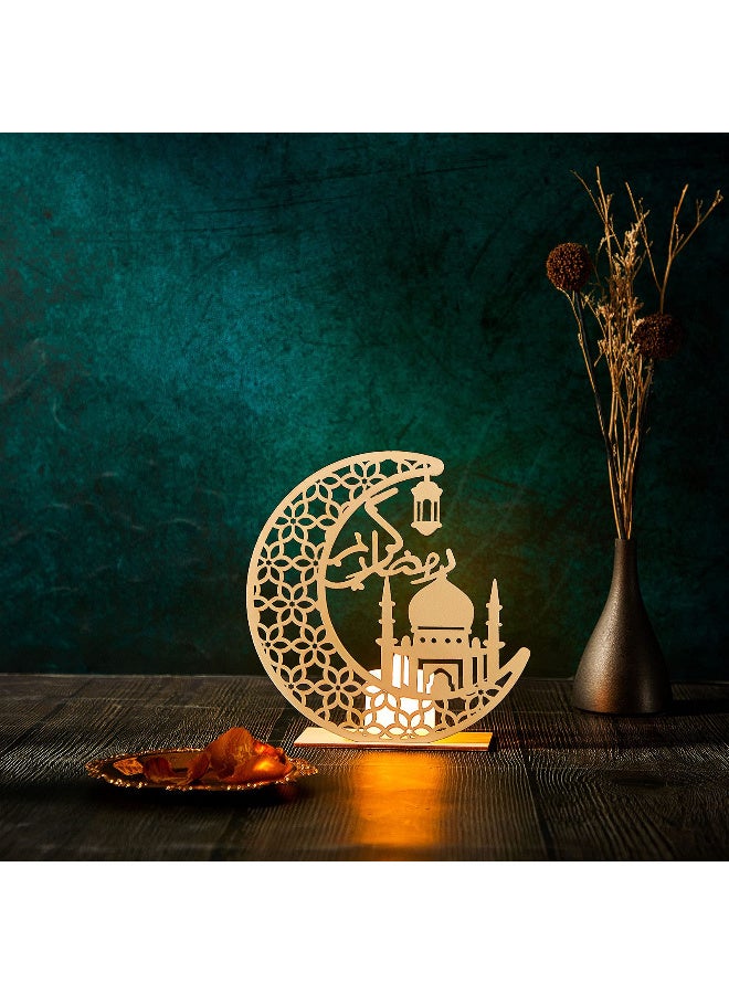 Lyaxm Eid Crafts Night Light,Decorations LED Decorative Light Moon  Table Lamp, Ramadan Mubarak Light 3D Wooden Moon Shape LED Decoration, Ramadan Mubarak Lamp Eid Ornaments for Muslims, Islamic Table Decor,  Light for Bedroom Dining Living Room Party Nursery Office Decor, 5.8 x 5.5 Inch - Image 5