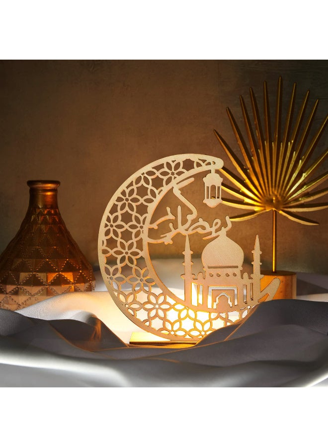 Lyaxm Eid Crafts Night Light,Decorations LED Decorative Light Moon  Table Lamp, Ramadan Mubarak Light 3D Wooden Moon Shape LED Decoration, Ramadan Mubarak Lamp Eid Ornaments for Muslims, Islamic Table Decor,  Light for Bedroom Dining Living Room Party Nursery Office Decor, 5.8 x 5.5 Inch - Image 3