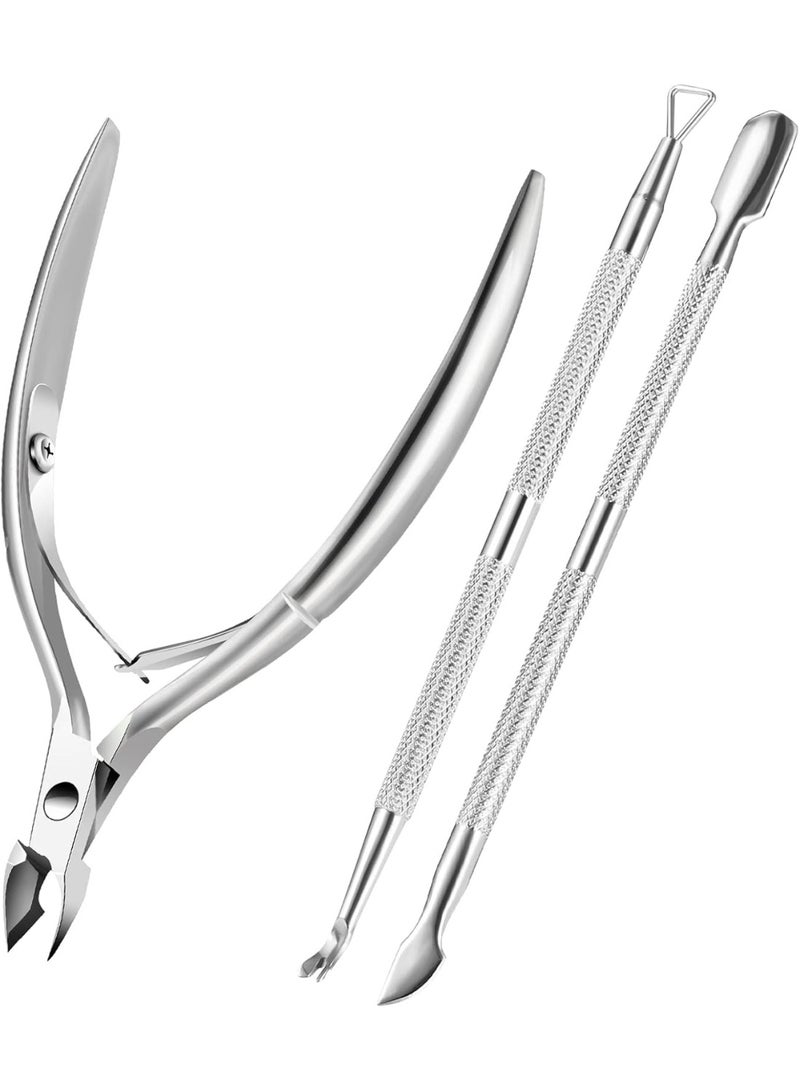 Cuticle Trimmer with Cuticle Pusher, Cuticle Remover Cutter Nipper Scissor and Triangle Cuticle Nail Pusher Peeler Scraper, Durable Dead Skin Clipper Manicure Pedicure Tools ,Pushers for Home Salon Use (Pack of 3 PCS) - Image 1