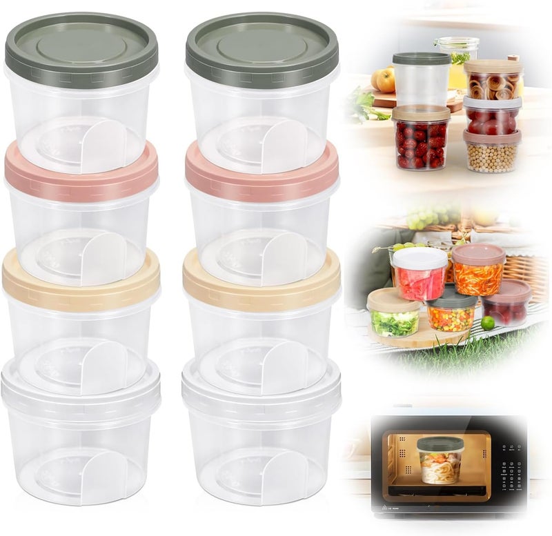 Azonee 8 Piece Set 16oz Plastic Storage Containers with Lids, Kitchen Leak Proof Food Grade Sealed Circular Fresh-keeping Box, Microwave Freezer Safe Bowls, Meal Preparation Containers (500ML) - Image 1