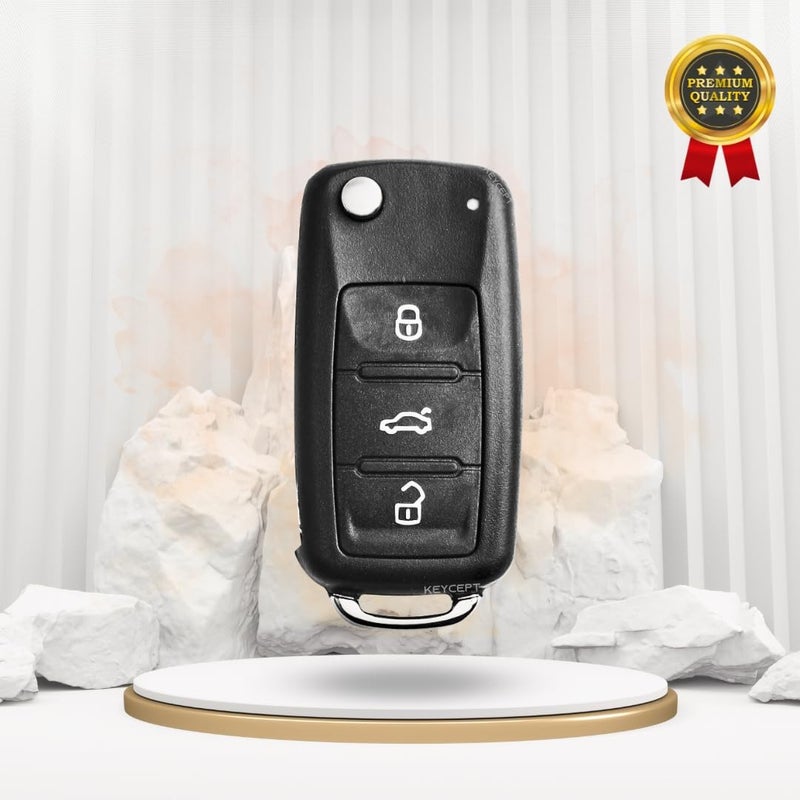 Keycept™ Premium 3 Button Remote flip Key Shell for Volkswagen Polo, Vento, Passat, Jetta, Ameo and Other Models - Durable Key housing/Body/case Replacement. - Image 2