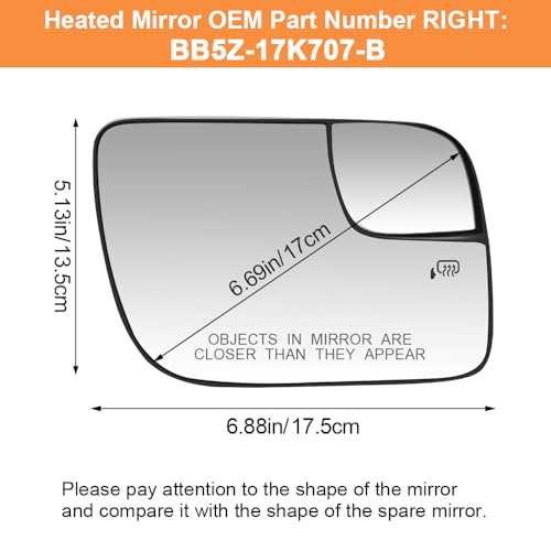 Senzeal Passenger Side Heated Mirror Glass Replacement for Ford Explorer 2011-2019 Blind Spot Mirror Glass BB5Z-17K707-B (Right Side) - Image 2