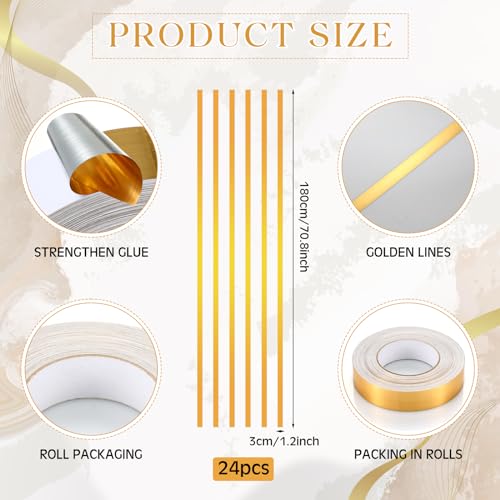 Hoolerry 24 Pcs Gold Wall Decals Peel and Stick 708 x 12 Inch Gold Tape for Wall Decor Metallic Line Adhesive Tile Stickers Mirror Stickers Graphic Tape for Home Crafts Decoration - Image 3