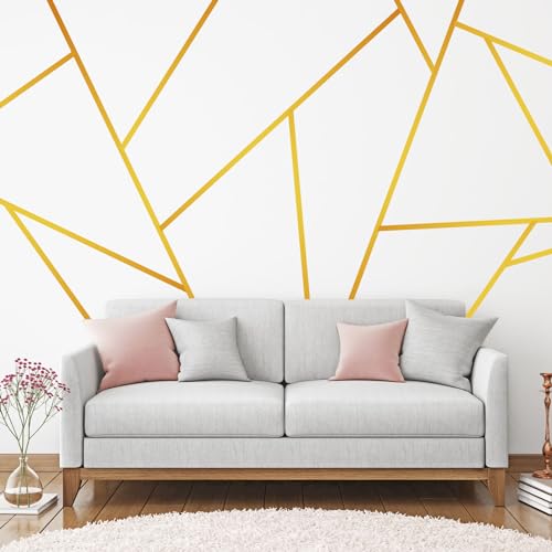 Hoolerry 24 Pcs Gold Wall Decals Peel and Stick 708 x 12 Inch Gold Tape for Wall Decor Metallic Line Adhesive Tile Stickers Mirror Stickers Graphic Tape for Home Crafts Decoration - Image 1