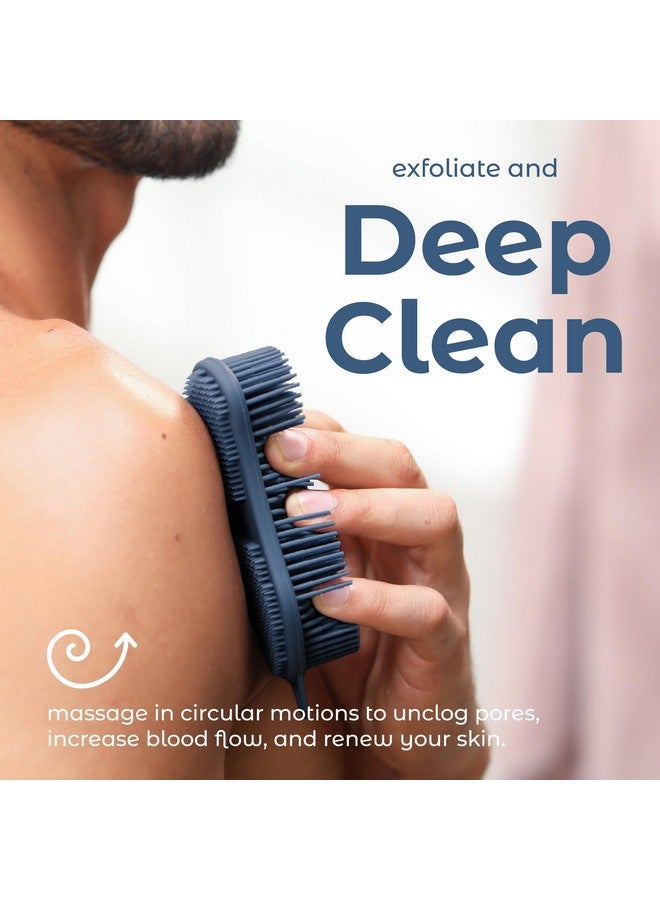 MainBasics Exfoliating Silicone Body Scrubber Pro 2-In-1 Shower Scrubber For Body, Silicone Loofah And Body Exfoliator (Dark Blue, Body + Exfoliate) - Image 5
