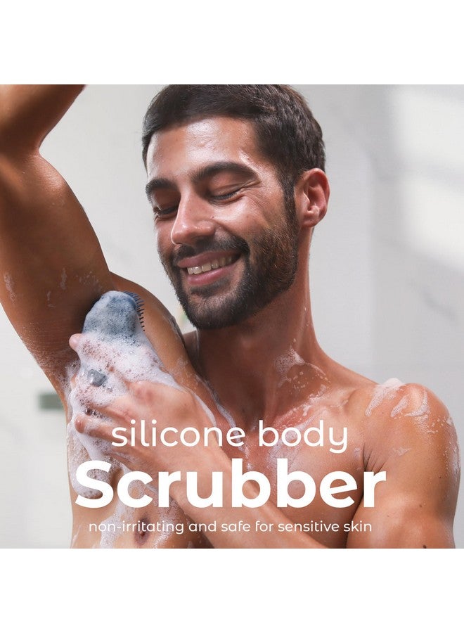 MainBasics Exfoliating Silicone Body Scrubber Pro 2-In-1 Shower Scrubber For Body, Silicone Loofah And Body Exfoliator (Dark Blue, Body + Exfoliate) - Image 2