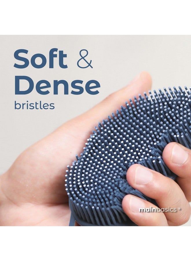 MainBasics Exfoliating Silicone Body Scrubber Pro 2-In-1 Shower Scrubber For Body, Silicone Loofah And Body Exfoliator (Dark Blue, Body + Exfoliate) - Image 3