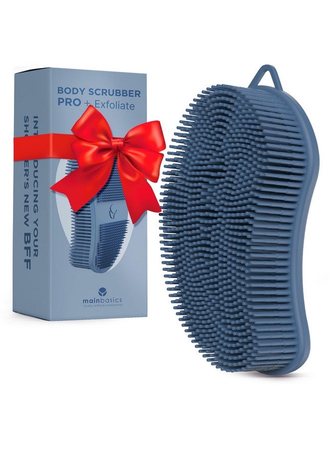 MainBasics Exfoliating Silicone Body Scrubber Pro 2-In-1 Shower Scrubber For Body, Silicone Loofah And Body Exfoliator (Dark Blue, Body + Exfoliate) - Image 1
