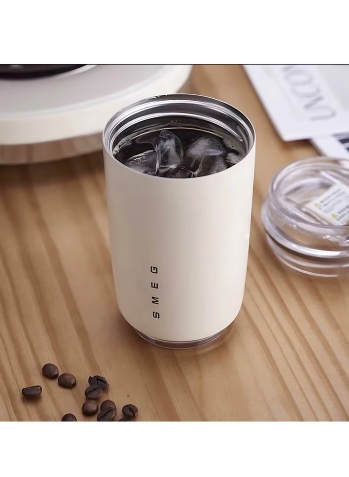 سميج كوب قهوة للسفر من Smeg، كوب معزول للمشروبات مع غطاء مضاد للتسرب، كوب قهوة طويل الأمد مع غطاء، ترمس قهوة للسفر (أبيض) - Image 5