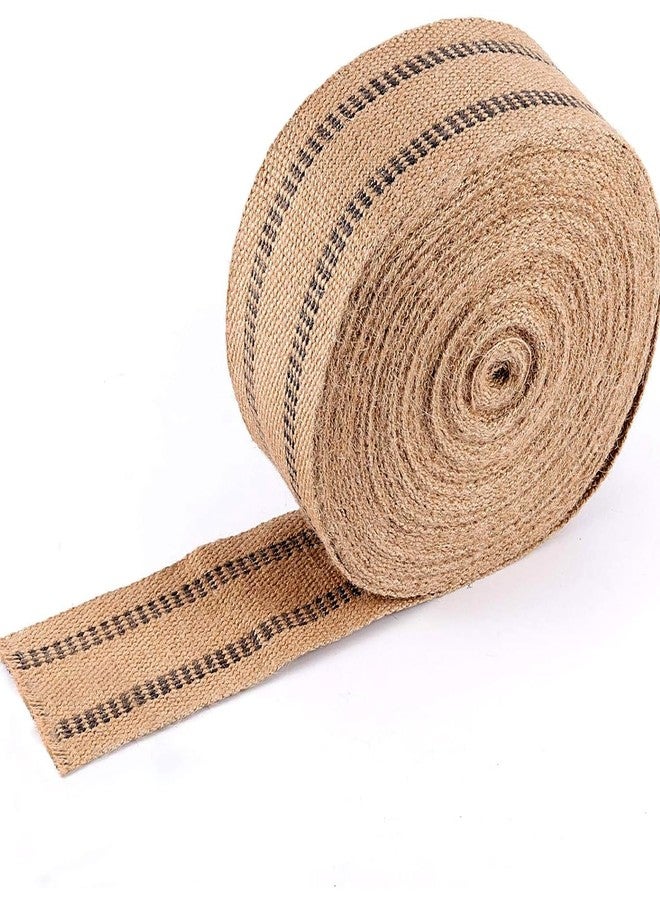 ZOENHOU 3.5 Inch x 21.8 Yard Upholstery Jute Webbing, Thickened Jute Chair Webbing Furniture Webbings Natural with Black Stripes for Outdoor Indoor - Image 1