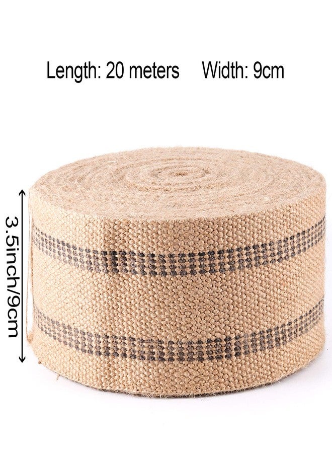 ZOENHOU 3.5 Inch x 21.8 Yard Upholstery Jute Webbing, Thickened Jute Chair Webbing Furniture Webbings Natural with Black Stripes for Outdoor Indoor - Image 2