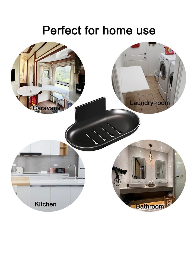 KASTWAVE 2 Pcs Self-Adhesive Bar Soap Dishes for Shower - Wall Mounted Soap Savers with Water Catch Tray - Soap Dish Holders for Bathroom and Kitchen (Black) - Image 3