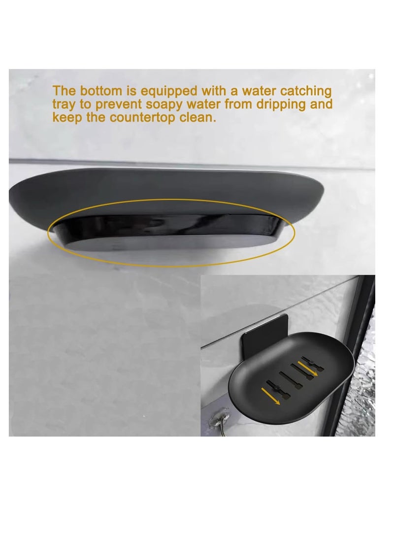 KASTWAVE 2 Pcs Self-Adhesive Bar Soap Dishes for Shower - Wall Mounted Soap Savers with Water Catch Tray - Soap Dish Holders for Bathroom and Kitchen (Black) - Image 2