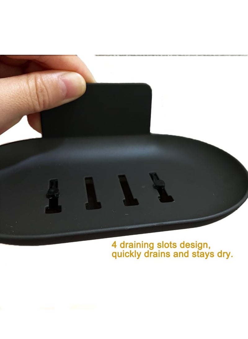 KASTWAVE 2 Pcs Self-Adhesive Bar Soap Dishes for Shower - Wall Mounted Soap Savers with Water Catch Tray - Soap Dish Holders for Bathroom and Kitchen (Black) - Image 4
