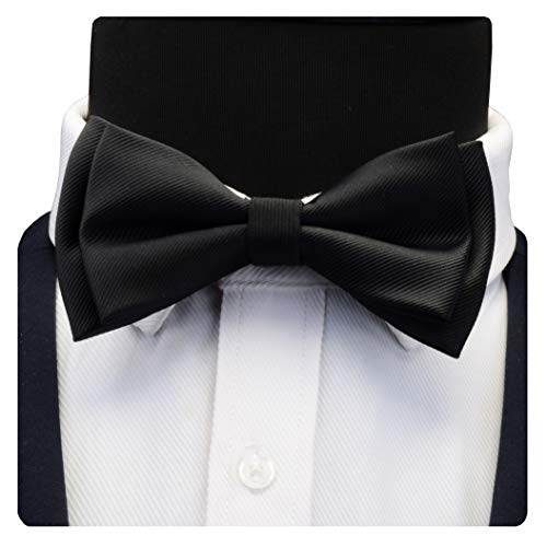GUSLESON Silk Bow Ties For Men Black Pre-tied Solid Bowtie and Pocket Square Cufflink Sets (0577-12) - Image 4