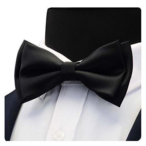GUSLESON Silk Bow Ties For Men Black Pre-tied Solid Bowtie and Pocket Square Cufflink Sets (0577-12) - Image 3
