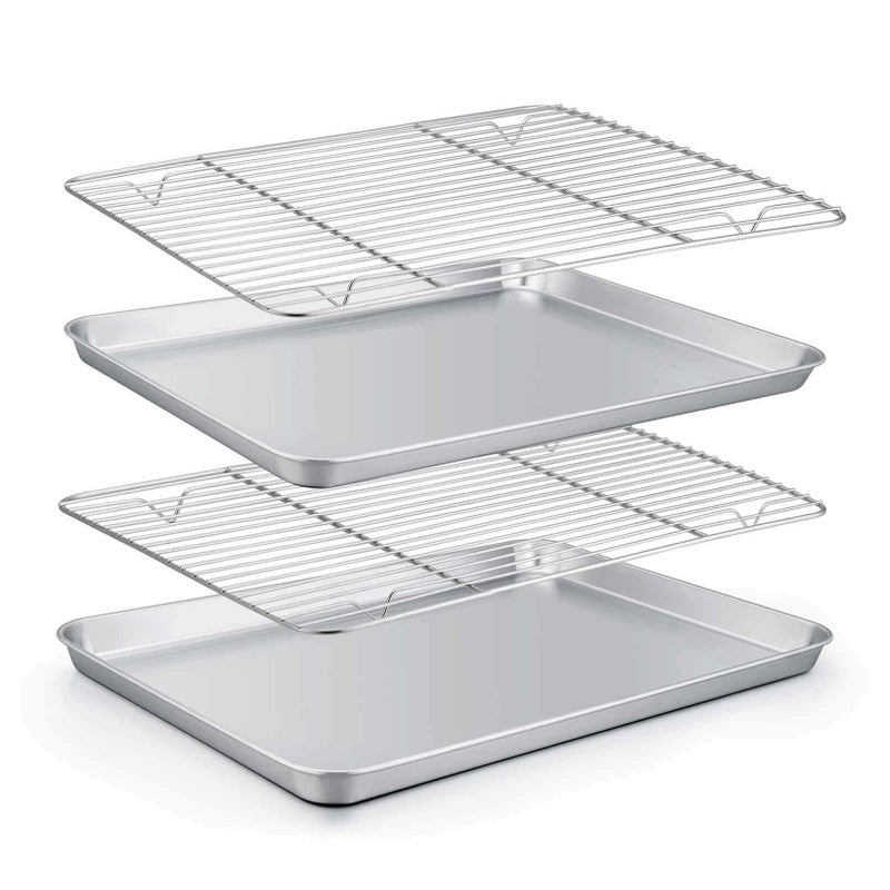 TeamFar TeamFar Baking Sheet with Rack Set 2 Pans  2 Racks Stainless Steel Baking Pan Cookie Sheet for baking Non Toxic  Healthy Easy Clean  Dishwasher Safe  4 Pack