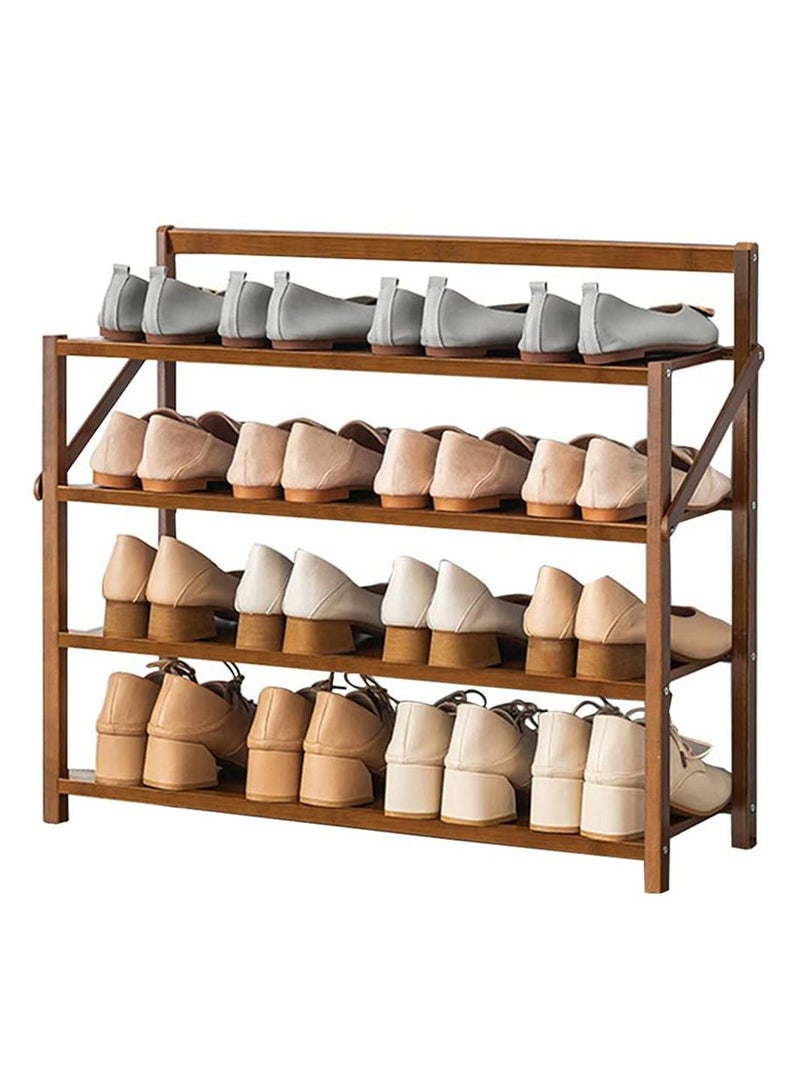 Generic FFD Portable Foldable 4 Tier Shoe Rack Space Saving Shoe Cabinet Storage Organizer Free Installation Folding Dustproof Boot Tower Bamboo Stackable and Durable Shoe Shelf(4 Floor) - Image 1