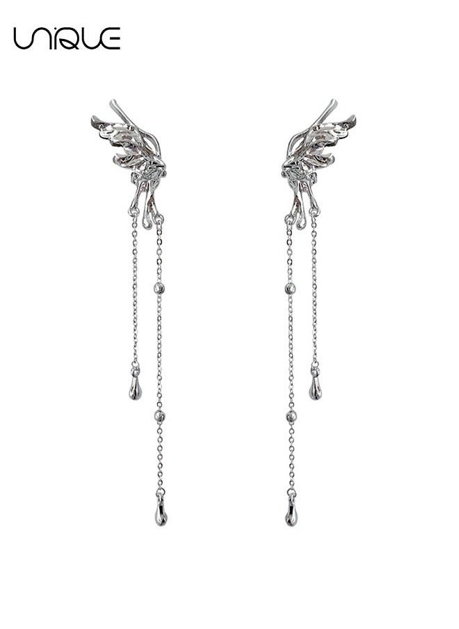 Unique Clip Earrings - Butterfly Clip Earrings - Non-Perforated Tassel Clip Earrings - Shiny Sophisticated Elegance Clip Earrings Women's Butterfly Wings  - Image 1