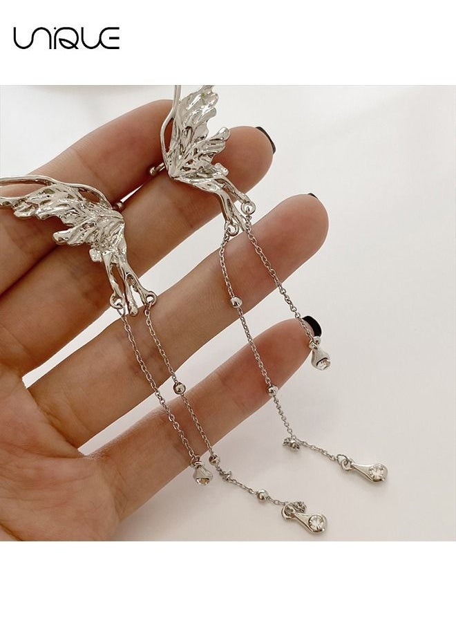 Unique Clip Earrings - Butterfly Clip Earrings - Non-Perforated Tassel Clip Earrings - Shiny Sophisticated Elegance Clip Earrings Women's Butterfly Wings  - Image 3