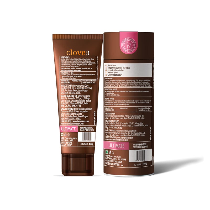 Clove ultimate toothpaste, Complete Protection, FREE Dental Consultation with Every Pack, All in one Daily Oral Care, Mint Flavour, Cavity Prevention, Teeth Whitening, Paraben Free,Pack of 3 (300 gms) - Image 2