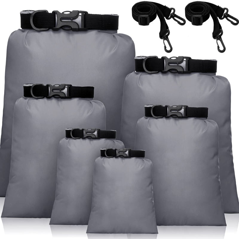 Shappy 6 Pcs 612 Pcs Waterproof Dry Bags Lightweight Outdoor Waterproof Dry Stuff Sacks 1585432 L and Long Adjustable Shoulder Strap for Kayaking Rafting Boating Hiking Camping Gray - Image 2