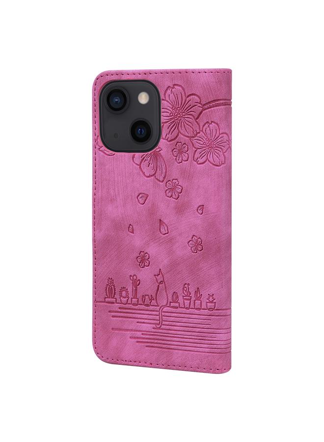 Zaboon Case For iPhone 13 mini Cartoon Sakura Cat Embossed Leather Case - Image 3