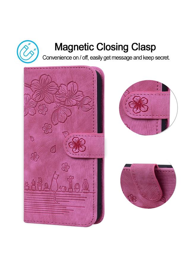 Zaboon Case For iPhone 13 mini Cartoon Sakura Cat Embossed Leather Case - Image 5