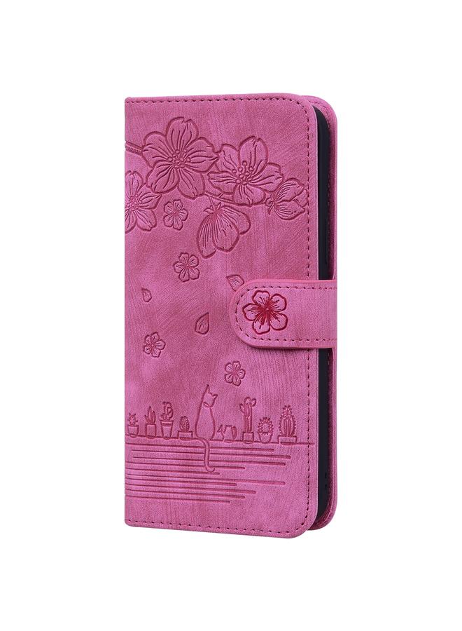 Zaboon Case For iPhone 13 mini Cartoon Sakura Cat Embossed Leather Case - Image 2