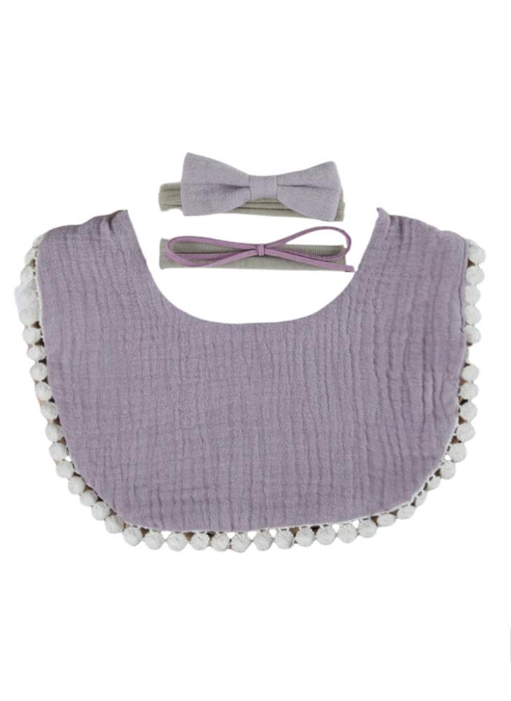 Bambimici Bambimici -Sophia  Set of Baby Bib and Ribbon Headband - Lilac  - Image 1
