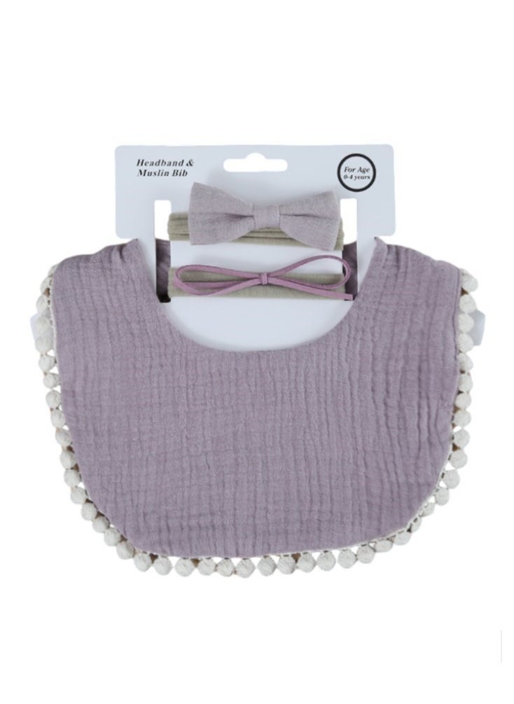 Bambimici Bambimici -Sophia  Set of Baby Bib and Ribbon Headband - Lilac  - Image 2