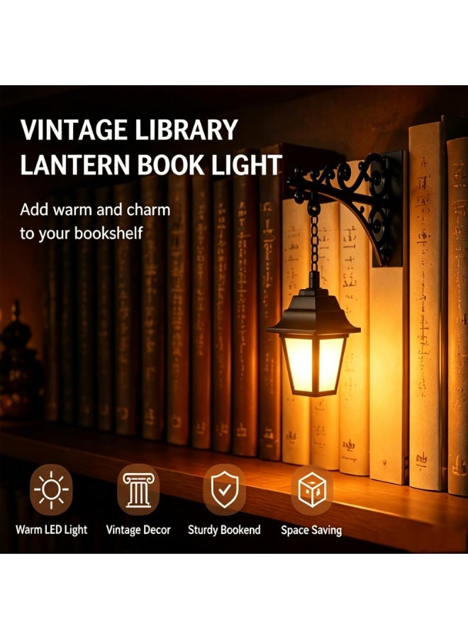 1 قطعة مصباح رف كتب صغير بتصميم فانوس مكتبة مضيء بتقنية LED عتيق، إضاءة دافئة لديكور غرفة القراءة - Image 2