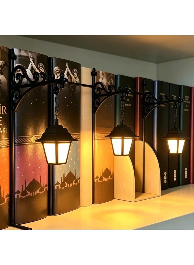 1 قطعة مصباح رف كتب صغير بتصميم فانوس مكتبة مضيء بتقنية LED عتيق، إضاءة دافئة لديكور غرفة القراءة - Image 3