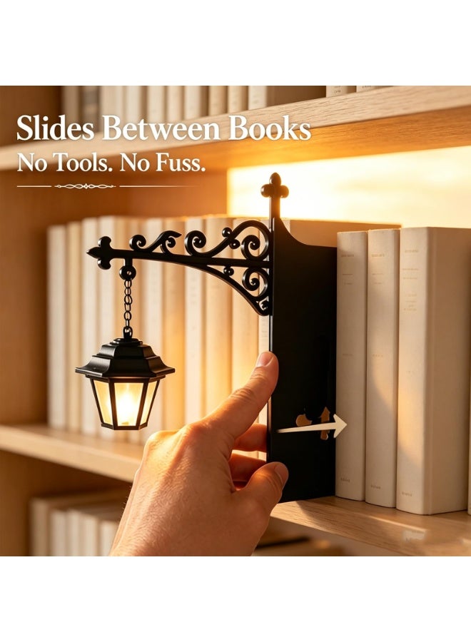 1 قطعة مصباح رف كتب صغير بتصميم فانوس مكتبة مضيء بتقنية LED عتيق، إضاءة دافئة لديكور غرفة القراءة - Image 5