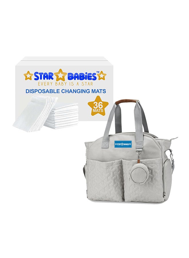Star Babies (Changing mat Large (45cm x 60cm) 36pcs with Diaper Bag Caddy) - White