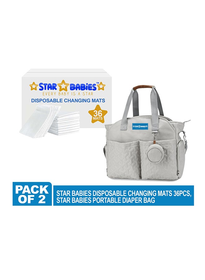 STAR BABiES Star Babies (Changing mat Large (45cm x 60cm) 36pcs with Diaper Bag Caddy) - White  - Image 2