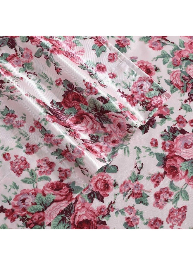 Betsey Johnson Betsey Johnson - King Sheets, Luxurious Satin Bedding Set, Smooth & Silky Home Decor (Vintage Floral Pink, King)  - Image 3