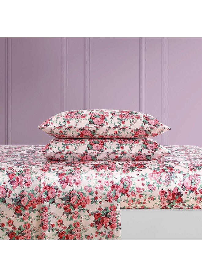 Betsey Johnson Betsey Johnson - King Sheets, Luxurious Satin Bedding Set, Smooth & Silky Home Decor (Vintage Floral Pink, King)  - Image 4