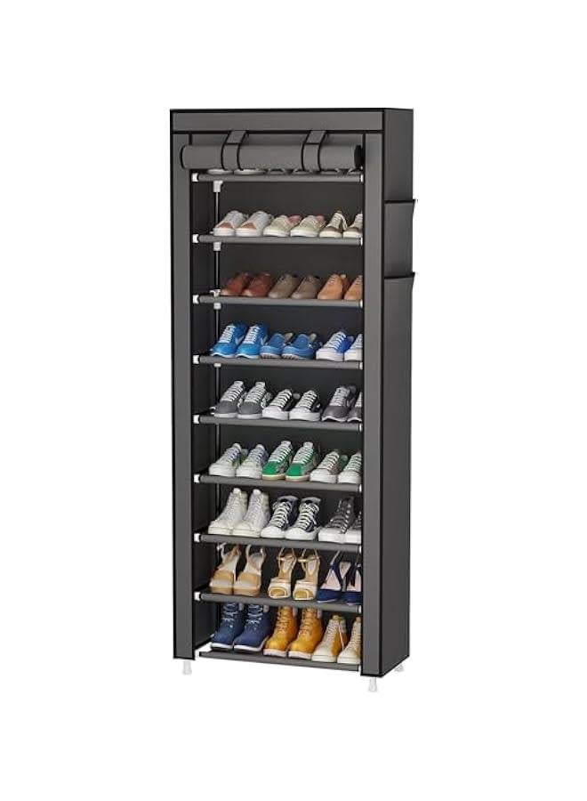 هوكور Toriseek 9 Tier Shoe Rack with Dustproof Cover Shoe Shelf Storage Organizer, Shoe Cover Rack, Portable Shoe Storage Cabinet 160cm X 60cm X 30cm - Image 1